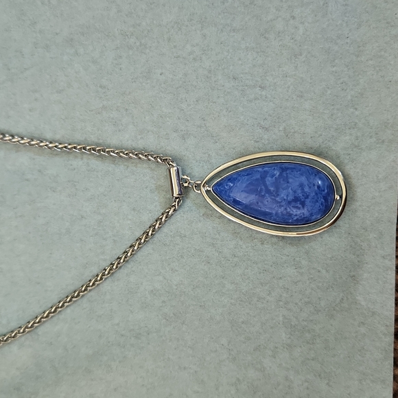 Alfani Silver-Tone Blue Teardrop Pendant Necklace, 36" + 3" Extender - Picture 1 of 4